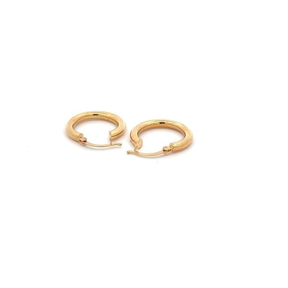 18K Gold Earrings Hoops Round Polished - Picture 7 of 9